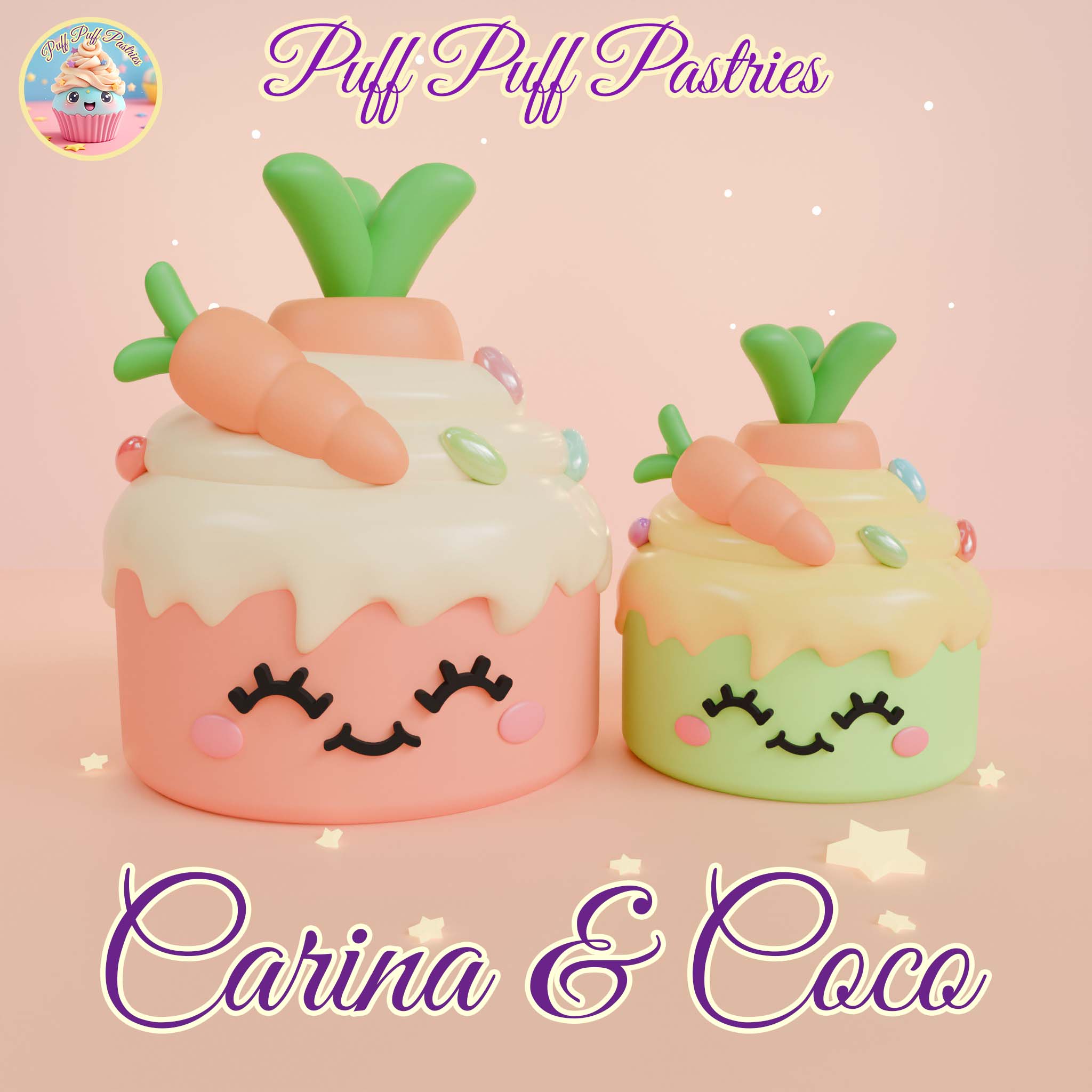 Kawaii Round cake Carina and Coco